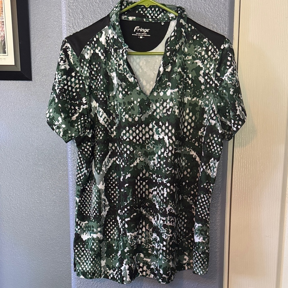 Fringe Studio Green and Black Camouflage Shirt